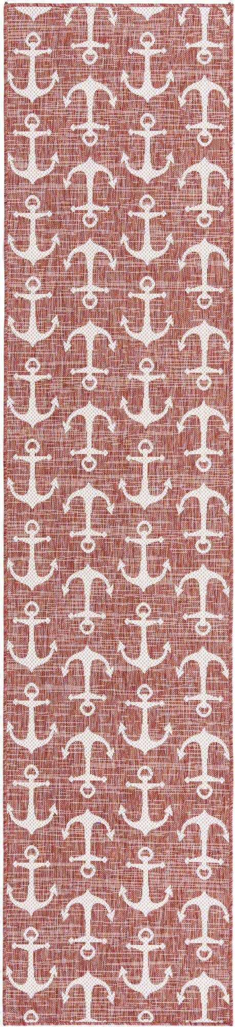 Rust Red 2' 7 x 12' Outdoor Coastal Runner Area Rug Weather Resistant for Patio, Deck, Terrace, Balcony, Porch 100% Polypropylene Coastal Decor Carpet for Sale at Rug Engine