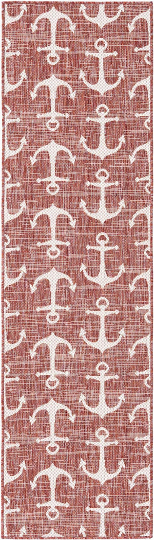Rust Red 2' x 8' Outdoor Coastal Runner Area Rug Weather Resistant for Patio, Deck, Terrace, Balcony, Porch 100% Polypropylene Coastal Decor Carpet for Sale at Rug Engine