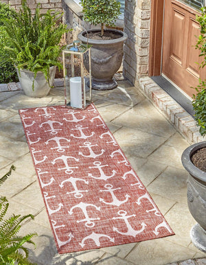 Rust Red 2' 7 x 12' Outdoor Coastal Runner Area Rug Weather Resistant for Patio, Deck, Terrace, Balcony, Porch 100% Polypropylene Coastal Decor Carpet for Sale at Rug Engine