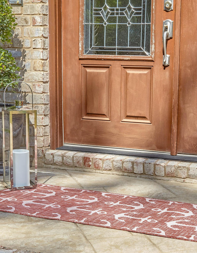 Rust Red 2' 7 x 12' Outdoor Coastal Runner Area Rug Weather Resistant for Patio, Deck, Terrace, Balcony, Porch 100% Polypropylene Coastal Decor Carpet for Sale at Rug Engine