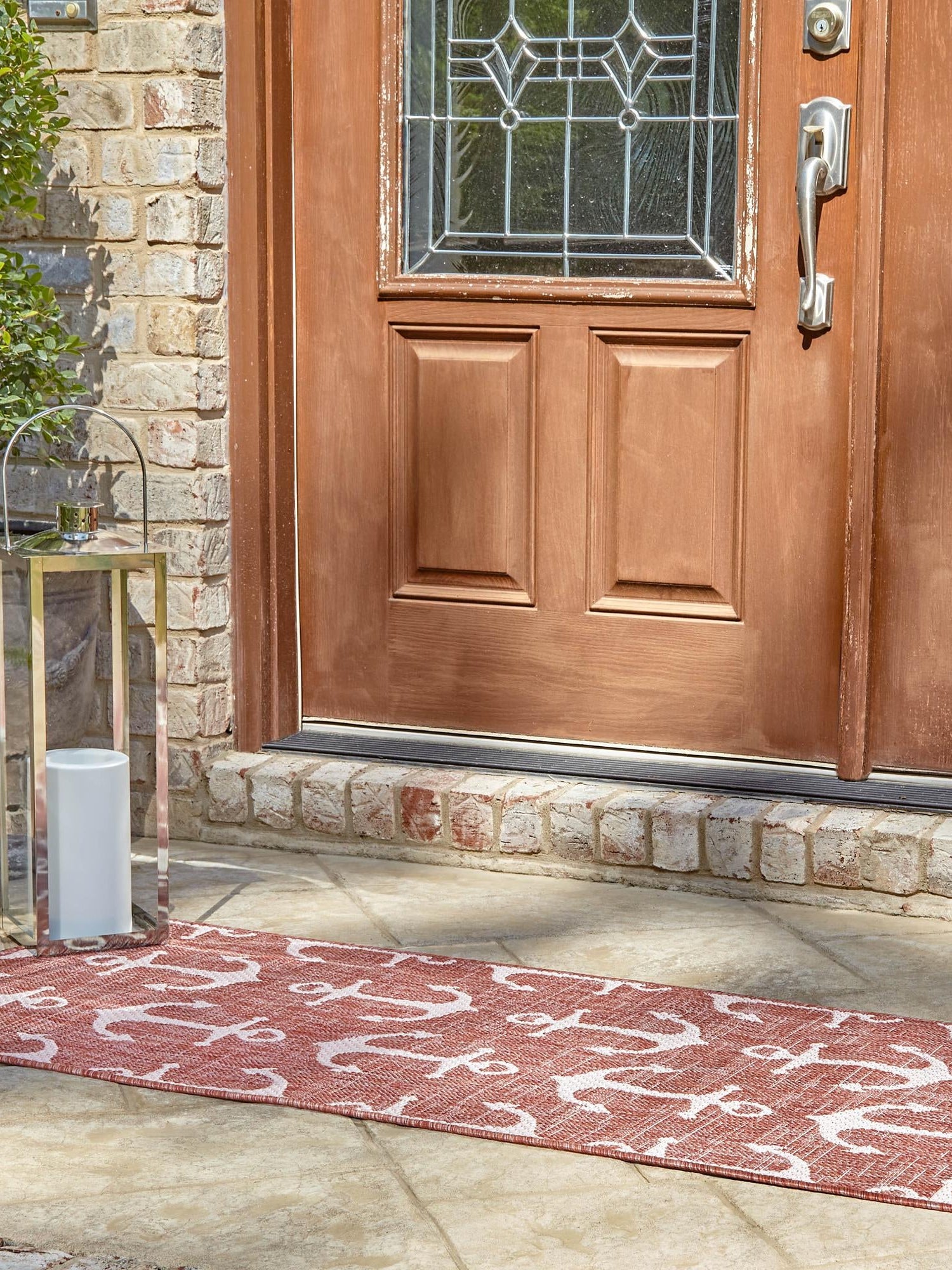 Rust Red 2' x 6' 1 Outdoor Coastal Runner Area Rug Weather Resistant for Patio, Deck, Terrace, Balcony, Porch 100% Polypropylene Coastal Decor Carpet for Sale at Rug Engine