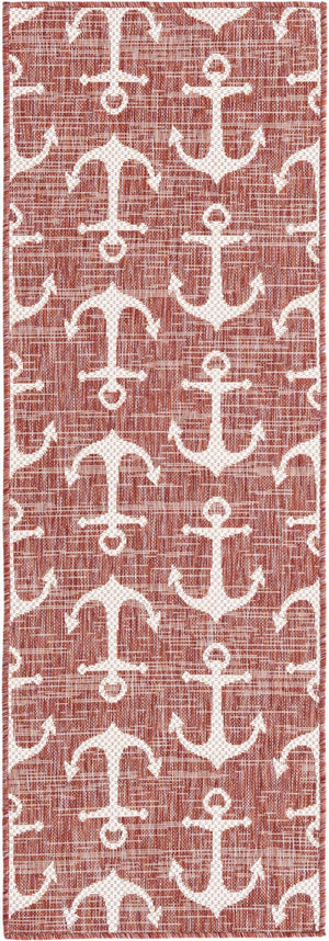 Rust Red 2' x 6' 1 Outdoor Coastal Runner Area Rug Weather Resistant for Patio, Deck, Terrace, Balcony, Porch 100% Polypropylene Coastal Decor Carpet for Sale at Rug Engine