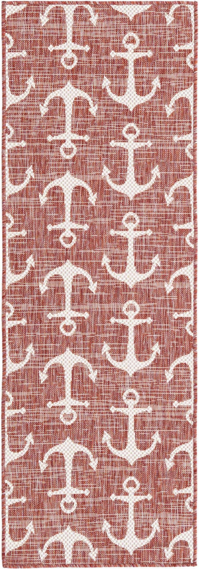 Rust Red 2' x 6' 1 Outdoor Coastal Runner Area Rug Weather Resistant for Patio, Deck, Terrace, Balcony, Porch 100% Polypropylene Coastal Decor Carpet for Sale at Rug Engine