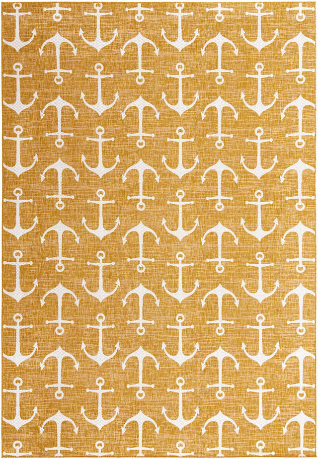 Yellow 10' x 14' 1 Outdoor Coastal Rectangle Area Rug Weather Resistant for Patio, Deck, Terrace, Balcony, Porch 100% Polypropylene Coastal Decor Carpet for Sale at Rug Engine
