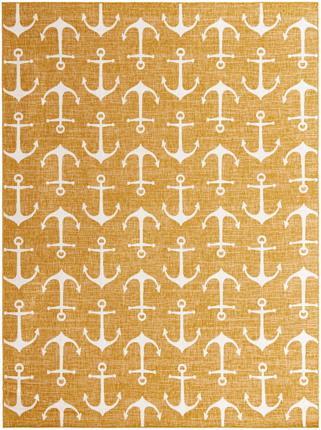 Yellow 10' x 13' 1 Outdoor Coastal Rectangle Area Rug Weather Resistant for Patio, Deck, Terrace, Balcony, Porch 100% Polypropylene Coastal Decor Carpet for Sale at Rug Engine