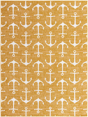 Yellow 9' x 12' Outdoor Coastal Rectangle Area Rug Weather Resistant for Patio, Deck, Terrace, Balcony, Porch 100% Polypropylene Coastal Decor Carpet for Sale at Rug Engine
