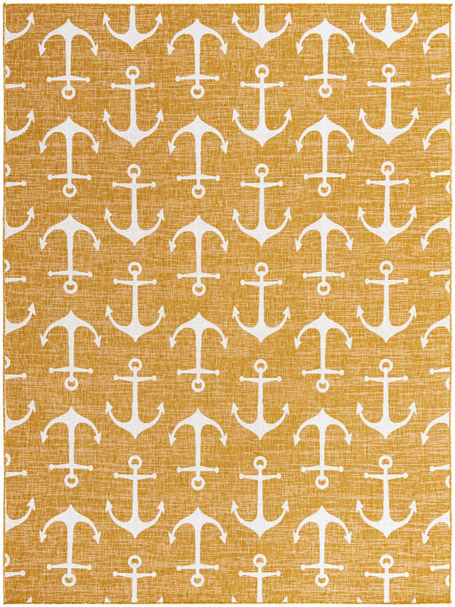 Yellow 9' x 12' Outdoor Coastal Rectangle Area Rug Weather Resistant for Patio, Deck, Terrace, Balcony, Porch 100% Polypropylene Coastal Decor Carpet for Sale at Rug Engine