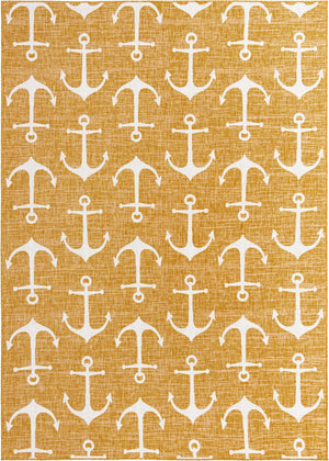 Yellow 7' 10 x 11' Outdoor Coastal Rectangle Area Rug Weather Resistant for Patio, Deck, Terrace, Balcony, Porch 100% Polypropylene Coastal Decor Carpet for Sale at Rug Engine