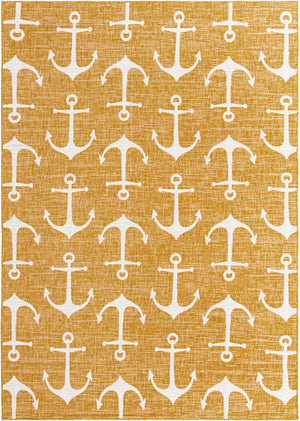 Yellow 7' 1 x 10' Outdoor Coastal Rectangle Area Rug Weather Resistant for Patio, Deck, Terrace, Balcony, Porch 100% Polypropylene Coastal Decor Carpet for Sale at Rug Engine