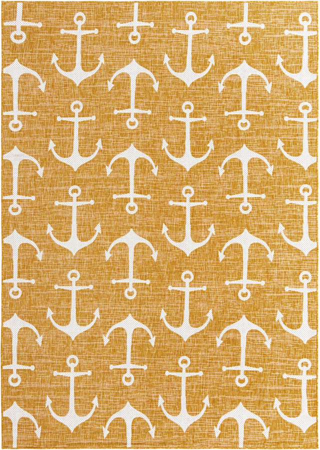 Yellow 7' 1 x 10' Outdoor Coastal Rectangle Area Rug Weather Resistant for Patio, Deck, Terrace, Balcony, Porch 100% Polypropylene Coastal Decor Carpet for Sale at Rug Engine