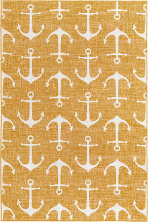 Yellow 6' 1 x 9' Outdoor Coastal Rectangle Area Rug Weather Resistant for Patio, Deck, Terrace, Balcony, Porch 100% Polypropylene Coastal Decor Carpet for Sale at Rug Engine