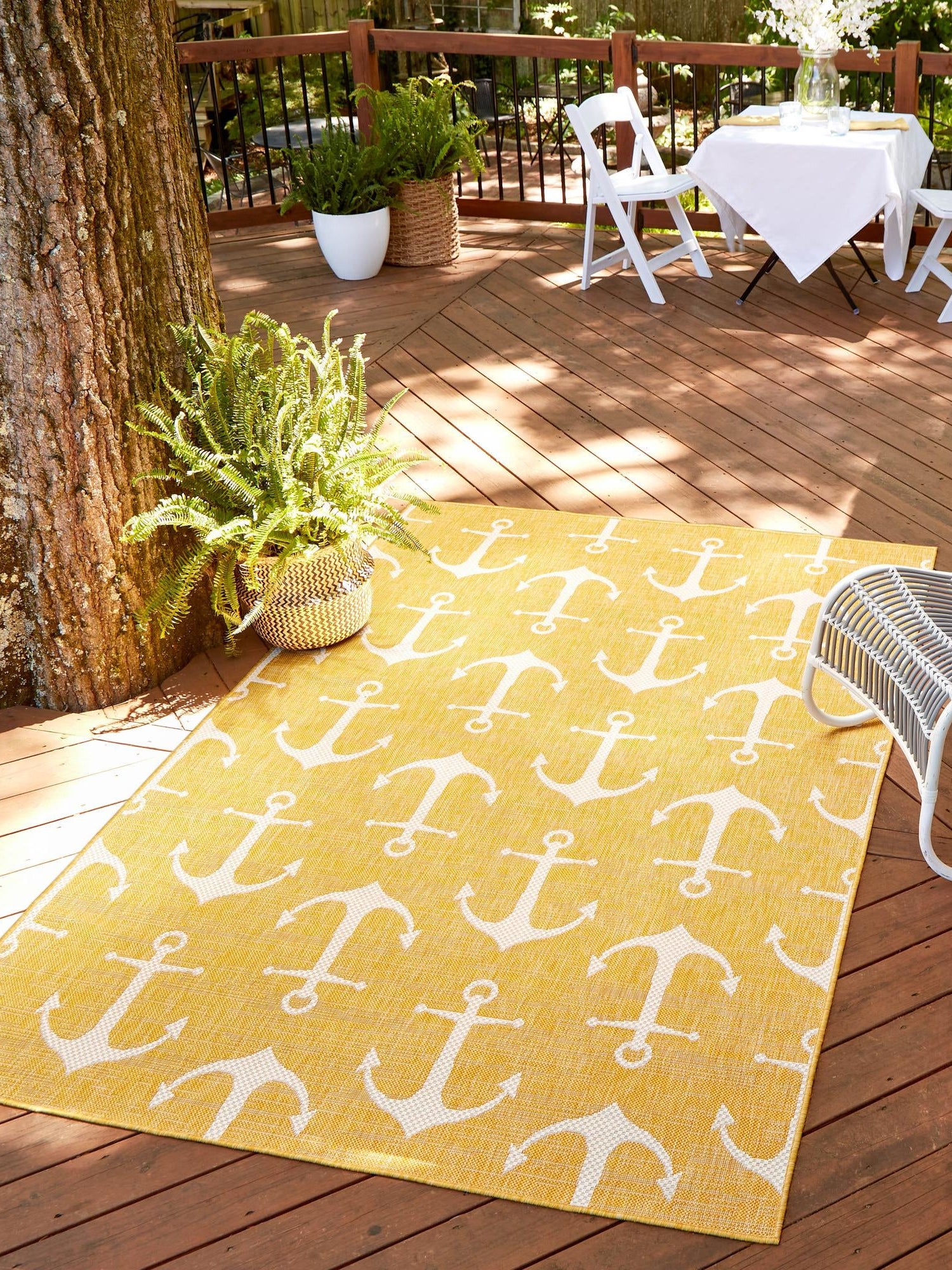 Yellow 1' 4 x 1' 4 Outdoor Coastal Sample Area Rug Weather Resistant for Patio, Deck, Terrace, Balcony, Porch 100% Polypropylene Coastal Decor Carpet for Sale at Rug Engine