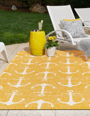 Yellow 5' 3 x 8' Outdoor Coastal Rectangle Area Rug Weather Resistant for Patio, Deck, Terrace, Balcony, Porch 100% Polypropylene Coastal Decor Carpet for Sale at Rug Engine