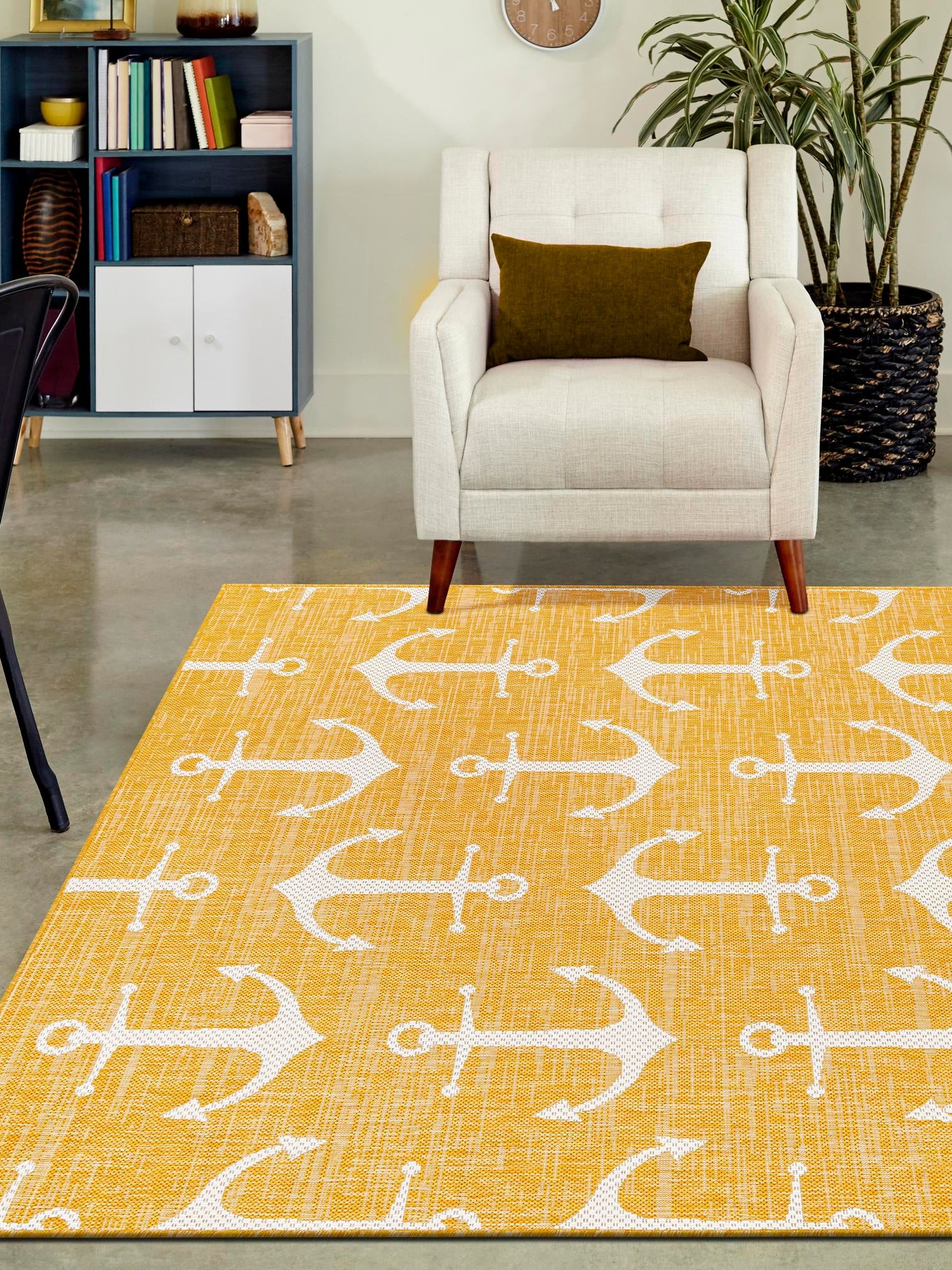 Yellow 10' x 14' 1 Outdoor Coastal Rectangle Area Rug Weather Resistant for Patio, Deck, Terrace, Balcony, Porch 100% Polypropylene Coastal Decor Carpet for Sale at Rug Engine