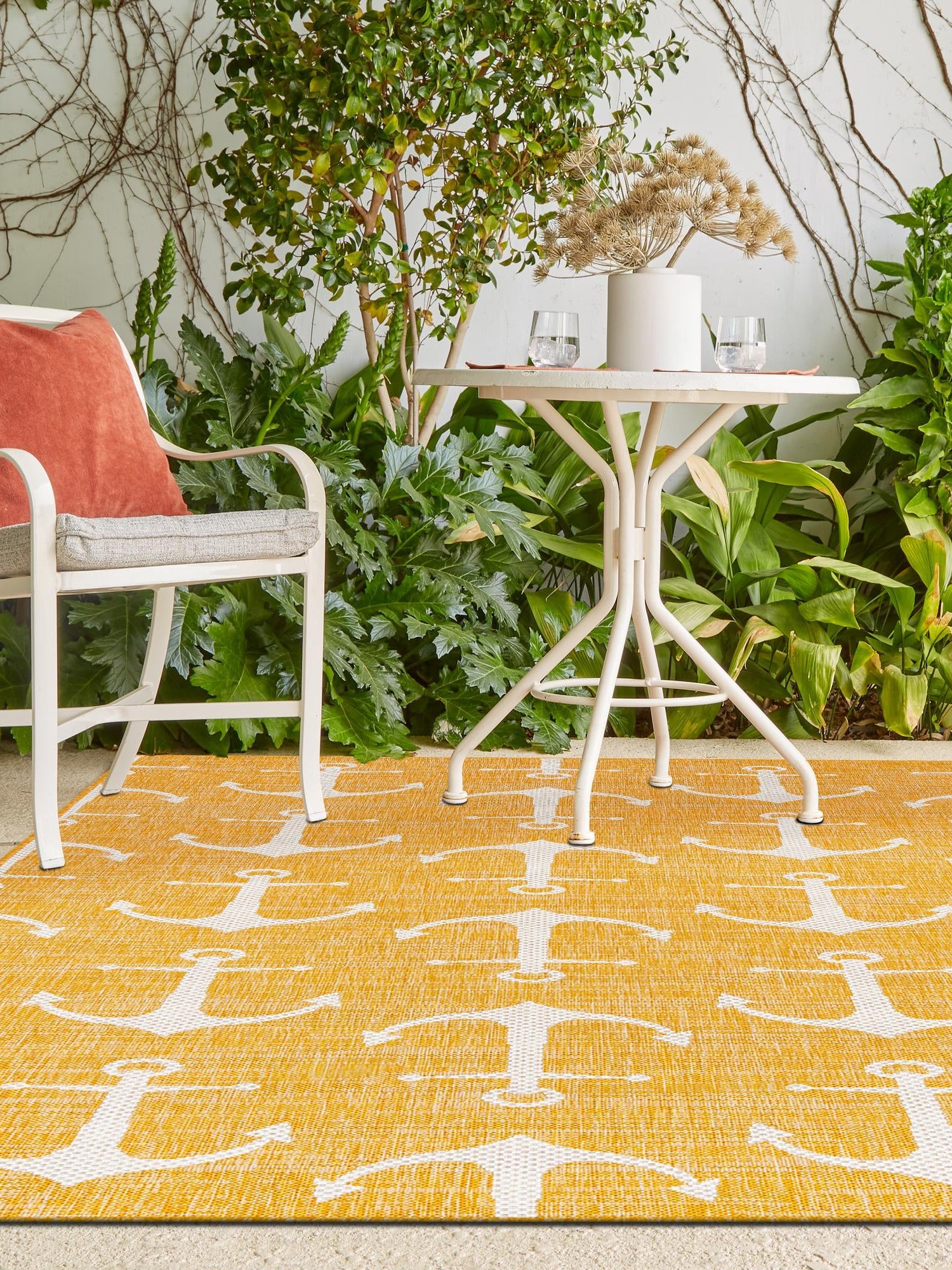 Yellow 9' x 12' Outdoor Coastal Rectangle Area Rug Weather Resistant for Patio, Deck, Terrace, Balcony, Porch 100% Polypropylene Coastal Decor Carpet for Sale at Rug Engine