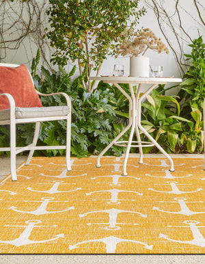 Yellow 6' 1 x 9' Outdoor Coastal Rectangle Area Rug Weather Resistant for Patio, Deck, Terrace, Balcony, Porch 100% Polypropylene Coastal Decor Carpet for Sale at Rug Engine