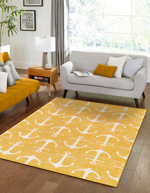 Yellow 6' 1 x 9' Outdoor Coastal Rectangle Area Rug Weather Resistant for Patio, Deck, Terrace, Balcony, Porch 100% Polypropylene Coastal Decor Carpet for Sale at Rug Engine