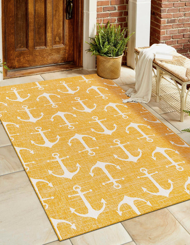 Yellow 2' x 3' 1 Outdoor Coastal Rectangle Area Rug Weather Resistant for Patio, Deck, Terrace, Balcony, Porch 100% Polypropylene Coastal Decor Carpet for Sale at Rug Engine