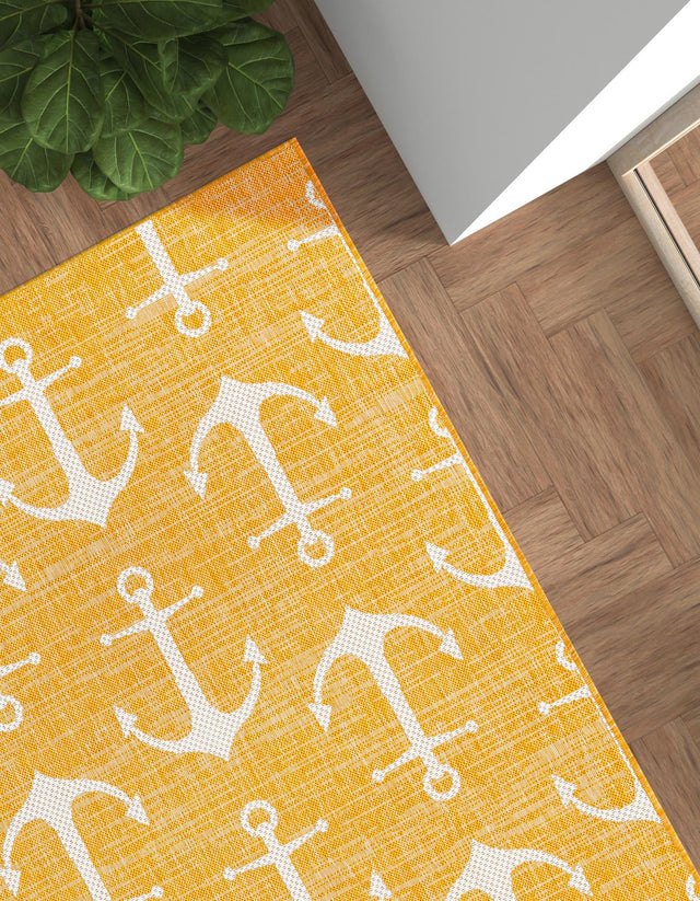Yellow 2' x 3' 1 Outdoor Coastal Rectangle Area Rug Weather Resistant for Patio, Deck, Terrace, Balcony, Porch 100% Polypropylene Coastal Decor Carpet for Sale at Rug Engine