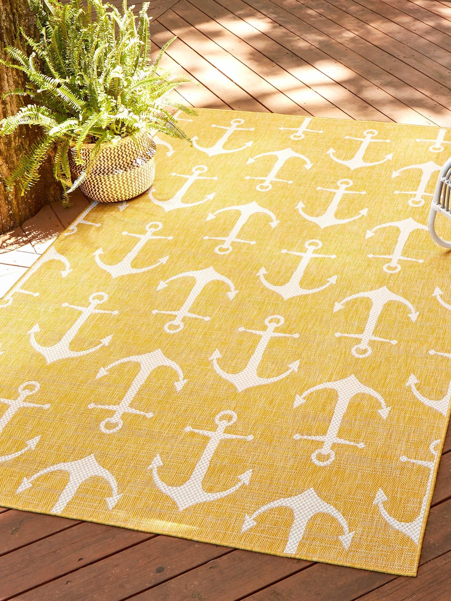 Yellow 2' x 3' 1 Outdoor Coastal Rectangle Area Rug Weather Resistant for Patio, Deck, Terrace, Balcony, Porch 100% Polypropylene Coastal Decor Carpet for Sale at Rug Engine