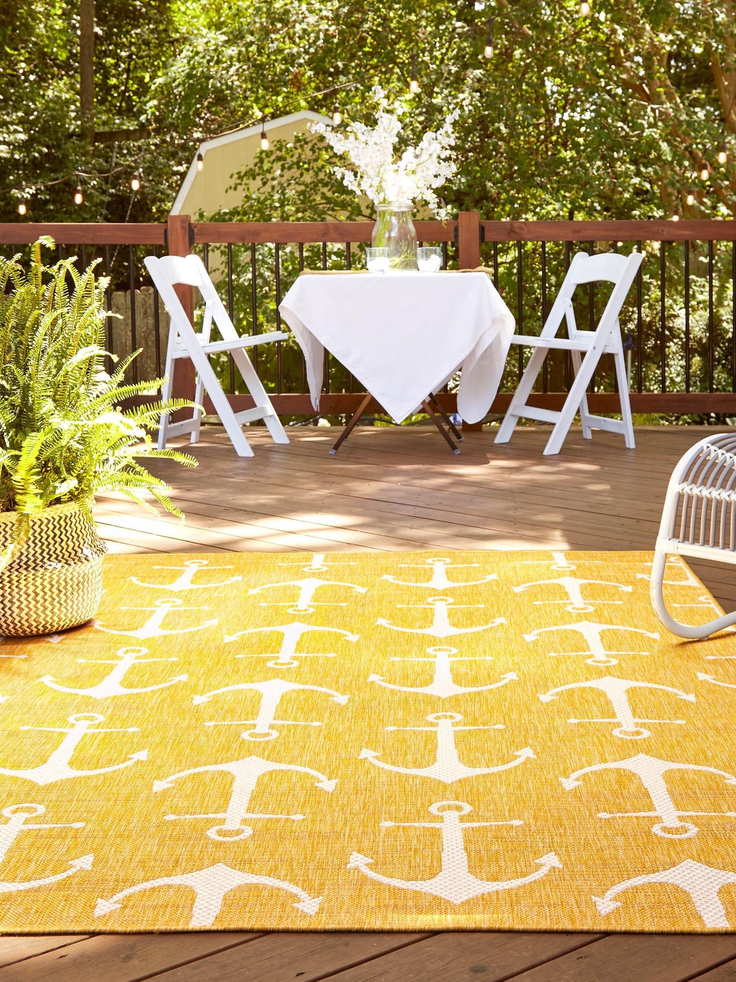Yellow 10' x 14' 1 Outdoor Coastal Rectangle Area Rug Weather Resistant for Patio, Deck, Terrace, Balcony, Porch 100% Polypropylene Coastal Decor Carpet for Sale at Rug Engine