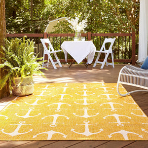Yellow 10' x 14' 1 Outdoor Coastal Rectangle Area Rug Weather Resistant for Patio, Deck, Terrace, Balcony, Porch 100% Polypropylene Coastal Decor Carpet for Sale at Rug Engine