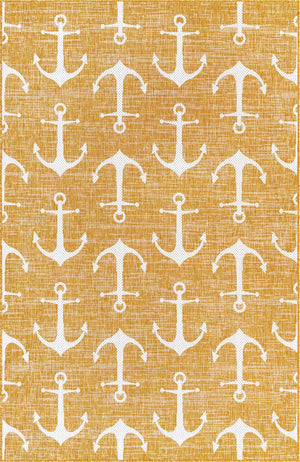 Yellow 5' 3 x 8' Outdoor Coastal Rectangle Area Rug Weather Resistant for Patio, Deck, Terrace, Balcony, Porch 100% Polypropylene Coastal Decor Carpet for Sale at Rug Engine