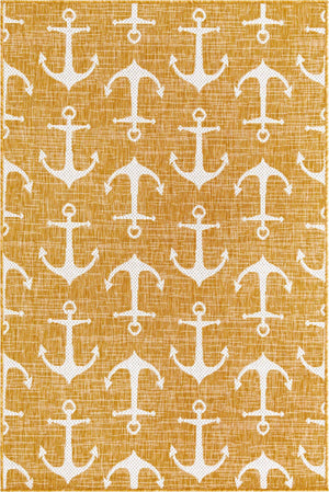 Yellow 4' 1 x 6' 1 Outdoor Coastal Rectangle Area Rug Weather Resistant for Patio, Deck, Terrace, Balcony, Porch 100% Polypropylene Coastal Decor Carpet for Sale at Rug Engine