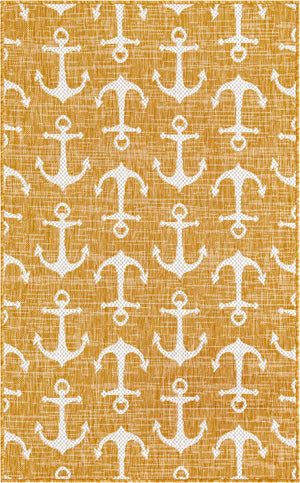 Yellow 3' 1 x 5' 3 Outdoor Coastal Rectangle Area Rug Weather Resistant for Patio, Deck, Terrace, Balcony, Porch 100% Polypropylene Coastal Decor Carpet for Sale at Rug Engine
