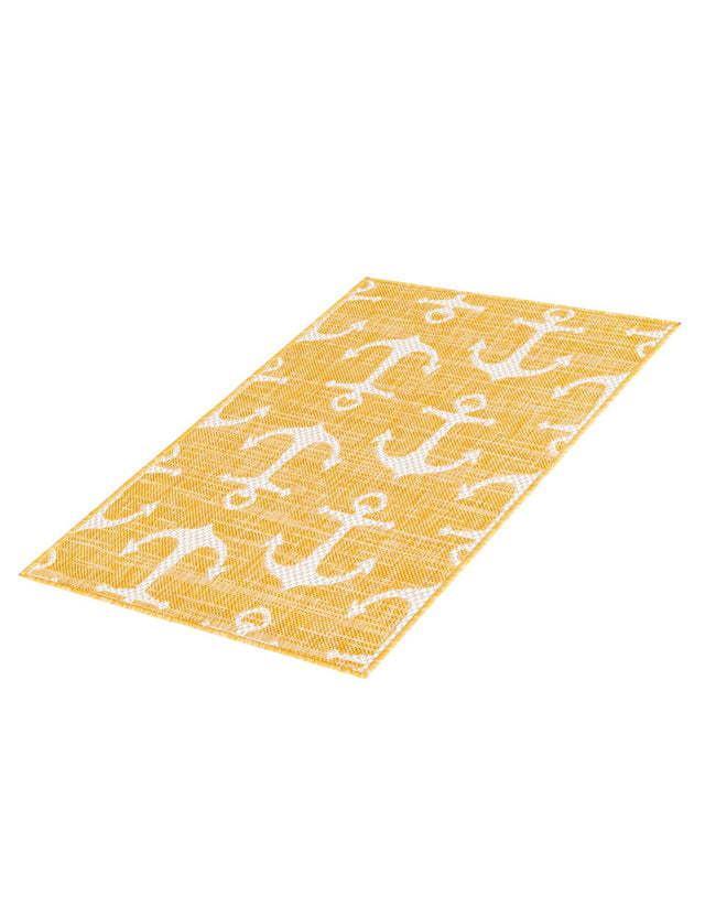 Yellow 2' x 3' 1 Outdoor Coastal Rectangle Area Rug Weather Resistant for Patio, Deck, Terrace, Balcony, Porch 100% Polypropylene Coastal Decor Carpet for Sale at Rug Engine
