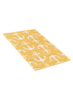 Yellow 2' x 3' 1 Outdoor Coastal Rectangle Area Rug Weather Resistant for Patio, Deck, Terrace, Balcony, Porch 100% Polypropylene Coastal Decor Carpet for Sale at Rug Engine