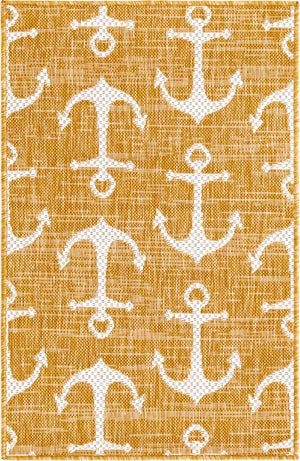 Yellow 2' x 3' 1 Outdoor Coastal Rectangle Area Rug Weather Resistant for Patio, Deck, Terrace, Balcony, Porch 100% Polypropylene Coastal Decor Carpet for Sale at Rug Engine