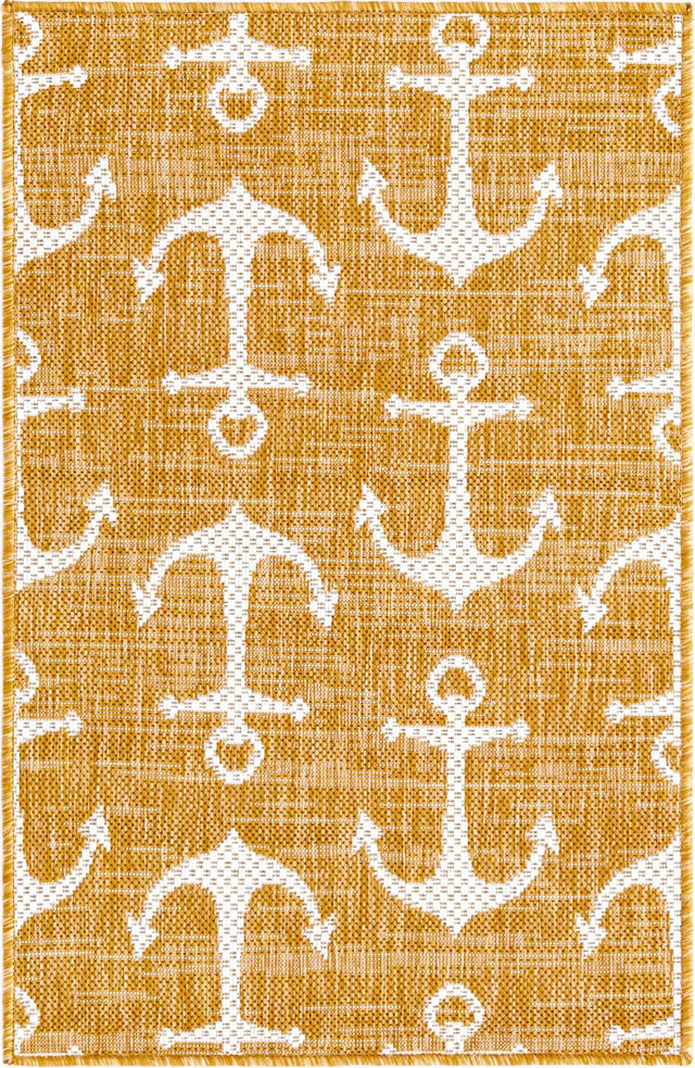 Yellow 2' x 3' 1 Outdoor Coastal Rectangle Area Rug Weather Resistant for Patio, Deck, Terrace, Balcony, Porch 100% Polypropylene Coastal Decor Carpet for Sale at Rug Engine