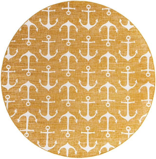 Yellow 10' x 10' Outdoor Coastal Round Area Rug Weather Resistant for Patio, Deck, Terrace, Balcony, Porch 100% Polypropylene Coastal Decor Carpet for Sale at Rug Engine