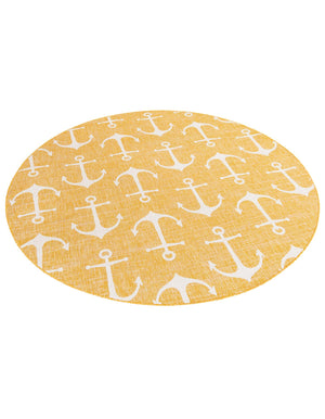 Yellow 7' 10 x 7' 10 Outdoor Coastal Round Area Rug Weather Resistant for Patio, Deck, Terrace, Balcony, Porch 100% Polypropylene Coastal Decor Carpet for Sale at Rug Engine