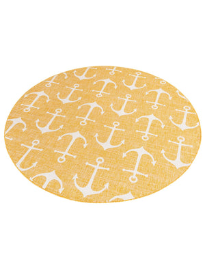 Yellow 7' 10 x 7' 10 Outdoor Coastal Round Area Rug Weather Resistant for Patio, Deck, Terrace, Balcony, Porch 100% Polypropylene Coastal Decor Carpet for Sale at Rug Engine