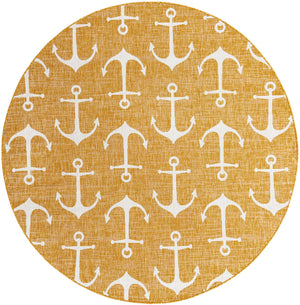 Yellow 7' 10 x 7' 10 Outdoor Coastal Round Area Rug Weather Resistant for Patio, Deck, Terrace, Balcony, Porch 100% Polypropylene Coastal Decor Carpet for Sale at Rug Engine