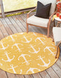 Yellow 10' x 10' Outdoor Coastal Round Area Rug Weather Resistant for Patio, Deck, Terrace, Balcony, Porch 100% Polypropylene Coastal Decor Carpet for Sale at Rug Engine