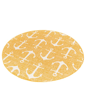 Yellow 5' 3 x 5' 3 Outdoor Coastal Round Area Rug Weather Resistant for Patio, Deck, Terrace, Balcony, Porch 100% Polypropylene Coastal Decor Carpet for Sale at Rug Engine