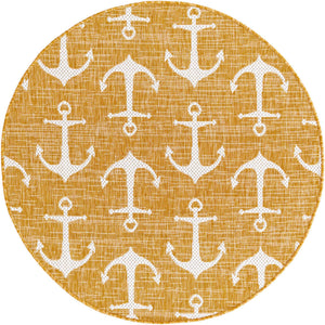 Yellow 4' 1 x 4' 1 Outdoor Coastal Round Area Rug Weather Resistant for Patio, Deck, Terrace, Balcony, Porch 100% Polypropylene Coastal Decor Carpet for Sale at Rug Engine