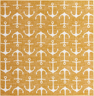 Yellow 10' x 10' Outdoor Coastal Square Area Rug Weather Resistant for Patio, Deck, Terrace, Balcony, Porch 100% Polypropylene Coastal Decor Carpet for Sale at Rug Engine