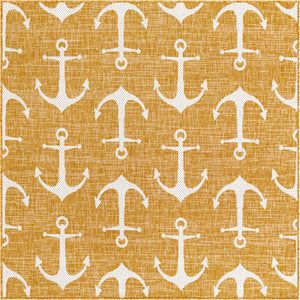 Yellow 5' 3 x 5' 3 Outdoor Coastal Square Area Rug Weather Resistant for Patio, Deck, Terrace, Balcony, Porch 100% Polypropylene Coastal Decor Carpet for Sale at Rug Engine