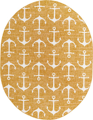 Yellow 7' 10 x 10' Outdoor Coastal Oval Area Rug Weather Resistant for Patio, Deck, Terrace, Balcony, Porch 100% Polypropylene Coastal Decor Carpet for Sale at Rug Engine