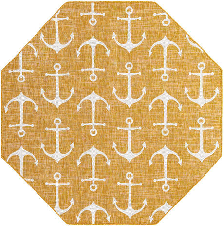 Yellow 7' 10 x 7' 10 Outdoor Coastal Octagon Area Rug Weather Resistant for Patio, Deck, Terrace, Balcony, Porch 100% Polypropylene Coastal Decor Carpet for Sale at Rug Engine
