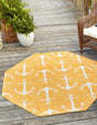 Yellow 7' 10 x 7' 10 Outdoor Coastal Octagon Area Rug Weather Resistant for Patio, Deck, Terrace, Balcony, Porch 100% Polypropylene Coastal Decor Carpet for Sale at Rug Engine