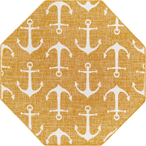 Yellow 5' 3 x 5' 3 Outdoor Coastal Octagon Area Rug Weather Resistant for Patio, Deck, Terrace, Balcony, Porch 100% Polypropylene Coastal Decor Carpet for Sale at Rug Engine