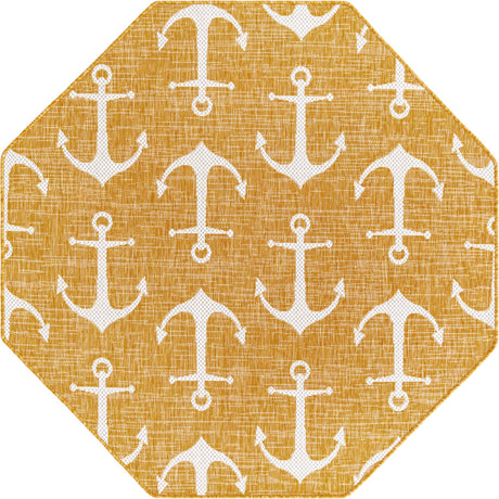 Yellow 5' 3 x 5' 3 Outdoor Coastal Octagon Area Rug Weather Resistant for Patio, Deck, Terrace, Balcony, Porch 100% Polypropylene Coastal Decor Carpet for Sale at Rug Engine
