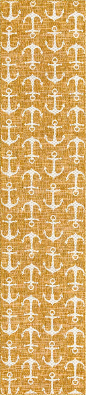 Yellow 2' 7 x 12' Outdoor Coastal Runner Area Rug Weather Resistant for Patio, Deck, Terrace, Balcony, Porch 100% Polypropylene Coastal Decor Carpet for Sale at Rug Engine