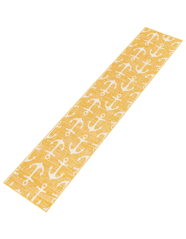 Yellow 2' x 8' Outdoor Coastal Runner Area Rug Weather Resistant for Patio, Deck, Terrace, Balcony, Porch 100% Polypropylene Coastal Decor Carpet for Sale at Rug Engine
