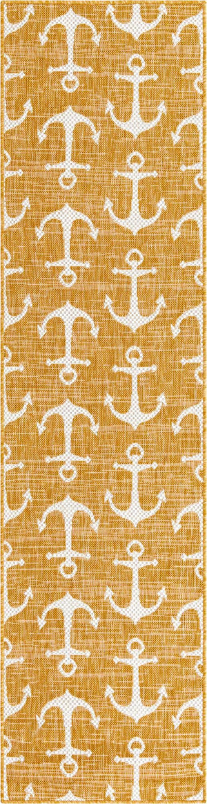 Yellow 2' x 8' Outdoor Coastal Runner Area Rug Weather Resistant for Patio, Deck, Terrace, Balcony, Porch 100% Polypropylene Coastal Decor Carpet for Sale at Rug Engine